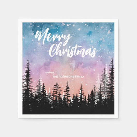 Vrolijke kerstboom Nacht gradiënt script bos Servet (Voorkant)