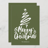 Vrolijke Kerstboom Olijf Groene Kerstmis Kaart (Voorkant / Achterkant)
