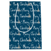 Vrolijke kerstboom op blauw medium cadeauzakje (Voorkant)