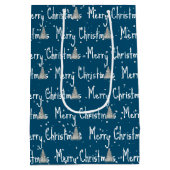 Vrolijke kerstboom op blauw medium cadeauzakje (Achterkant)