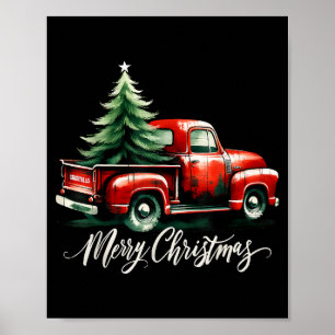 Vrolijke kerstboom op rode truck Vintage familie M Poster