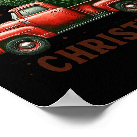 Vrolijke kerstboom op rode vrachtwagen wagon  Ch Poster (Hoek)