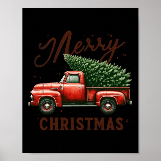 Vrolijke kerstboom op rode vrachtwagen wagon  Ch Poster (Voorkant)