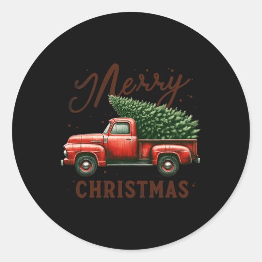 Vrolijke kerstboom op rode vrachtwagen wagon  Ch Ronde Sticker (Voorkant)