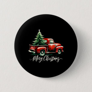 Vrolijke kerstboom op rode vrachtwagen Wagon Xmas  Ronde Button 5,7 Cm