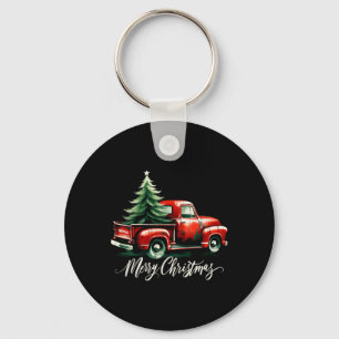 Vrolijke kerstboom op rode vrachtwagen Wagon Xmas Sleutelhanger