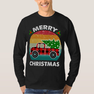 Vrolijke Kerstboom Retro Rode Vrachtwagen Buffel P T-shirt