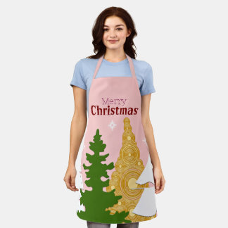 Vrolijke kerstboom roze schort