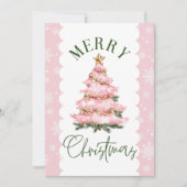 Vrolijke Kerstboom Roze Sneeuw Vakantie Kaart (Voorkant)