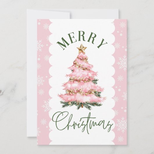 Vrolijke Kerstboom Roze Sneeuw Vakantie Kaart (Voorkant)