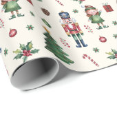 Vrolijke kerstboom Santa Nutcracker elf Ornament Cadeaupapier (Rol Hoek)