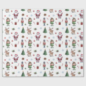Vrolijke kerstboom Santa Reindeer Notenkraker Cadeaupapier (Vlak)