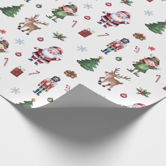 Vrolijke kerstboom Santa Reindeer Notenkraker Cadeaupapier (Hoek)