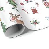 Vrolijke kerstboom Santa Reindeer Notenkraker Cadeaupapier (Rol Hoek)