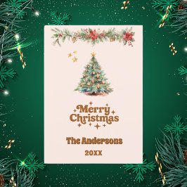 Vrolijke kerstboom slinger crème beige kaart