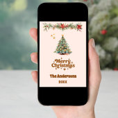 Vrolijke kerstboom slinger crème beige kaart