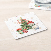 Vrolijke Kerstboom Sneeuwman en Cadeaus Kartonnen Onderzetters (Schuin)