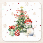 Vrolijke Kerstboom Sneeuwman en Cadeaus Kartonnen Onderzetters (Voorkant)