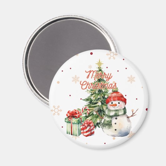 Vrolijke Kerstboom Sneeuwman en Cadeaus Magneet (Voorkant / Achterkant)