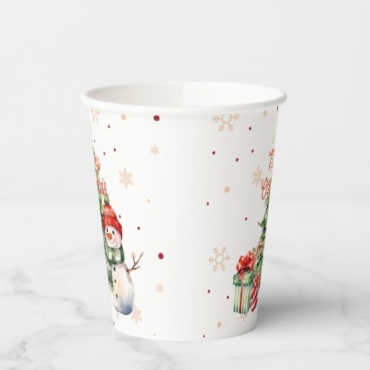 Vrolijke Kerstboom Sneeuwman en Cadeaus Papieren Bekers (Links)