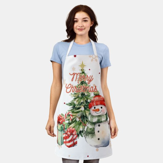 Vrolijke Kerstboom Sneeuwman en Cadeaus Schort (Gedragen)