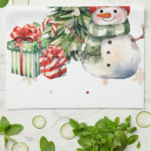 Vrolijke Kerstboom Sneeuwman en Cadeaus Theedoek (Gevouwen)