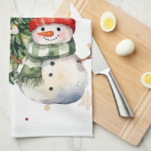 Vrolijke Kerstboom Sneeuwman en Cadeaus Theedoek (Quarter Fold)