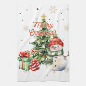 Vrolijke Kerstboom Sneeuwman en Cadeaus Theedoek (Verticaal)