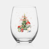 Vrolijke Kerstboom Sneeuwman en Cadeaus Wijnglas Zonder Voet (Achterkant)