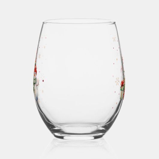 Vrolijke Kerstboom Sneeuwman en Cadeaus Wijnglas Zonder Voet (Rechts)