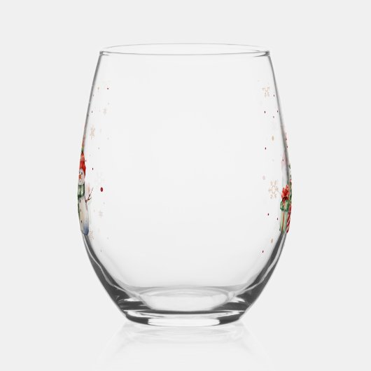 Vrolijke Kerstboom Sneeuwman en Cadeaus Wijnglas Zonder Voet (Links)