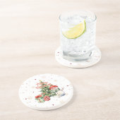 Vrolijke Kerstboom Sneeuwman en Cadeaus Zandsteen Onderzetter (Zijkant)