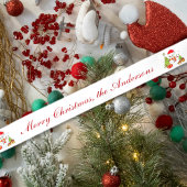 Vrolijke kerstboom sneeuwman geschenken gepersonal satijnen lint