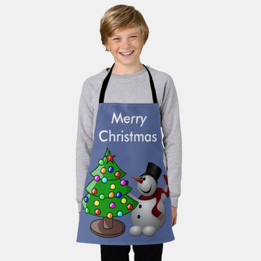 Vrolijke Kerstboom & Sneeuwman, ZSSD Schort (Gedragen)