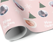 Vrolijke Kerstboom & Sneeuwroze Aangepaste Foto Cadeaupapier (Rol Hoek)