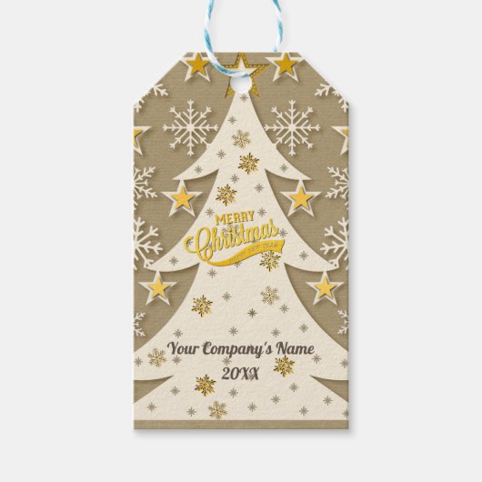 Vrolijke Kerstboom, Sneeuwvlok & Stersilhouetten Cadeaulabel (Voorkant)