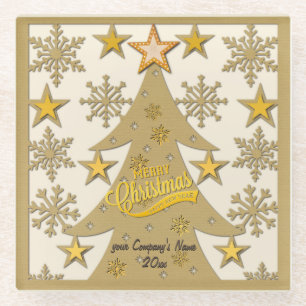 Vrolijke Kerstboom, Sneeuwvlok & Stersilhouetten Glazen Onderzetter