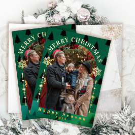 Vrolijke Kerstboom Sneeuwvlokken Groene Foto Folie Wenskaart