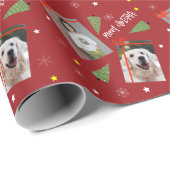 Vrolijke kerstboom sneeuwvlokken met foto's op roo cadeaupapier (Rol Hoek)