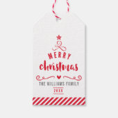 VROLIJKE KERSTBOOM typografie feestelijk rood Cadeaulabel (Voorkant)