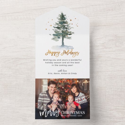 Vrolijke Kerstboom Vakantie Keepsake Fotokaart All In One Uitnodiging (Binnen)