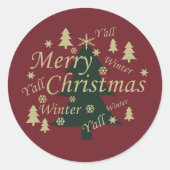 Vrolijke kerstboom versierd ronde sticker (Voorkant)