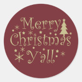 Vrolijke kerstboom versierd ronde sticker (Voorkant)