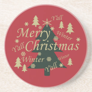 Vrolijke kerstboom versierd zandsteen onderzetter