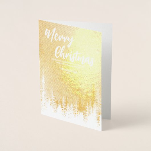 Vrolijke kerstboom winter Nacht bos Goud Folie Kaarten (Voorkant)
