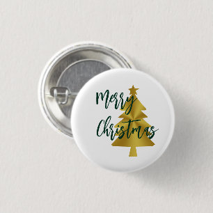 Vrolijke Kerstboom Wit Goud en Groen Script Ronde Button 3,2 Cm