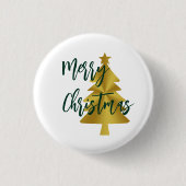 Vrolijke Kerstboom Wit Goud en Groen Script Ronde Button 3,2 Cm (Voorkant)