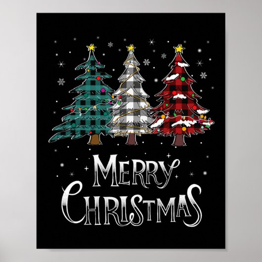 Vrolijke Kerstboom Xmas Buffel Plaid Rood Wit Poster (Voorkant)