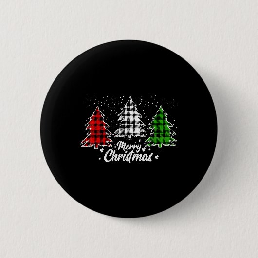 Vrolijke Kerstboom Xmas Buffel Plaid Rood Wit Ronde Button 5,7 Cm (Voorkant)
