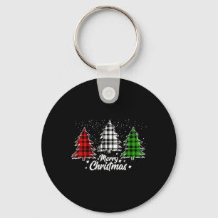 Vrolijke Kerstboom Xmas Buffel Plaid Rood Wit Sleutelhanger